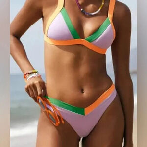 NWT OneOne Swimwear Bikini SET Wellfleet Purple Green Orange Lilac Kameron Jesse